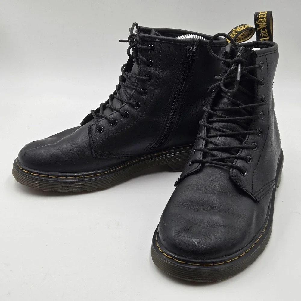 Dr. Martens Boots Youth Size 4 Black 1460 J Leather Combat Side Zip Lace Up